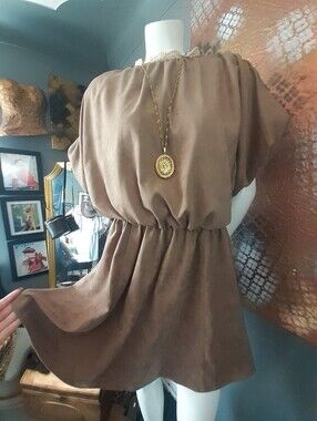Zara Faux Suede Taupe Brown Elastic-Waist Short Dress
